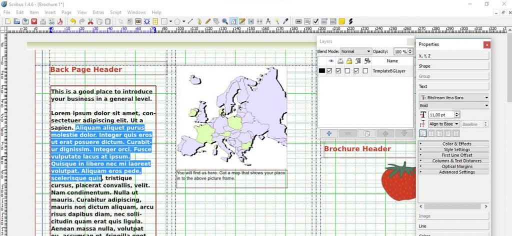 Screenshot from Scribus: an open source DTP program