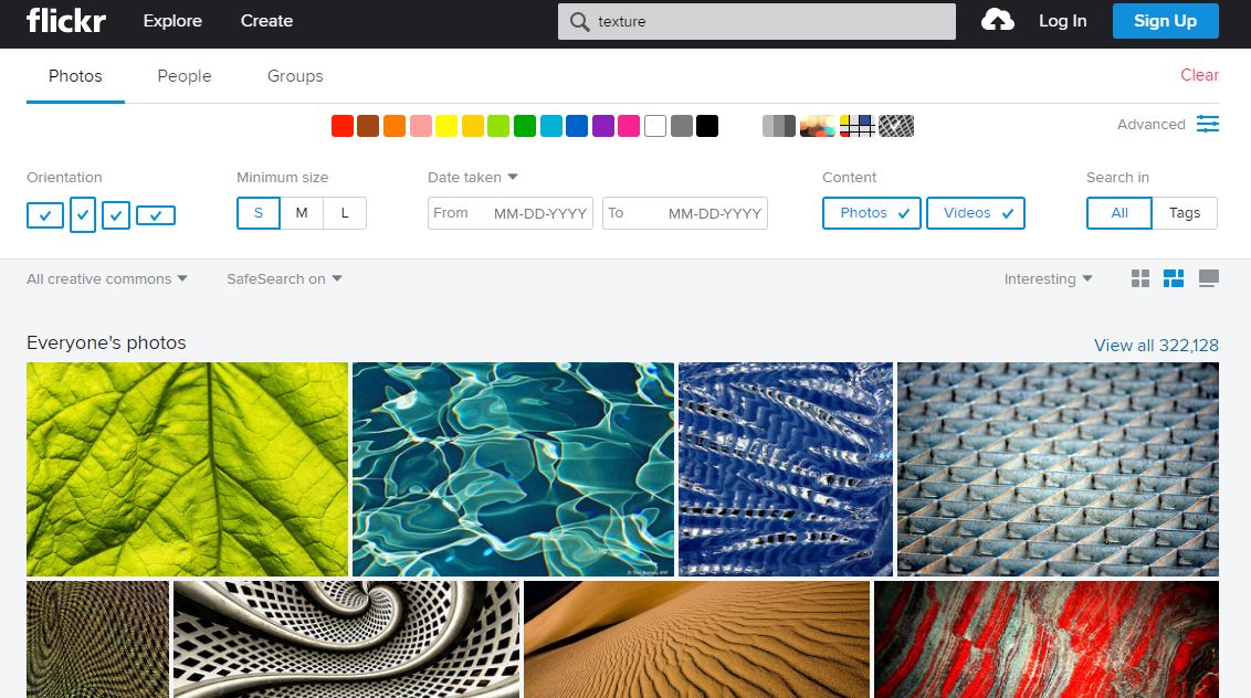 Flickr search screen for free photos