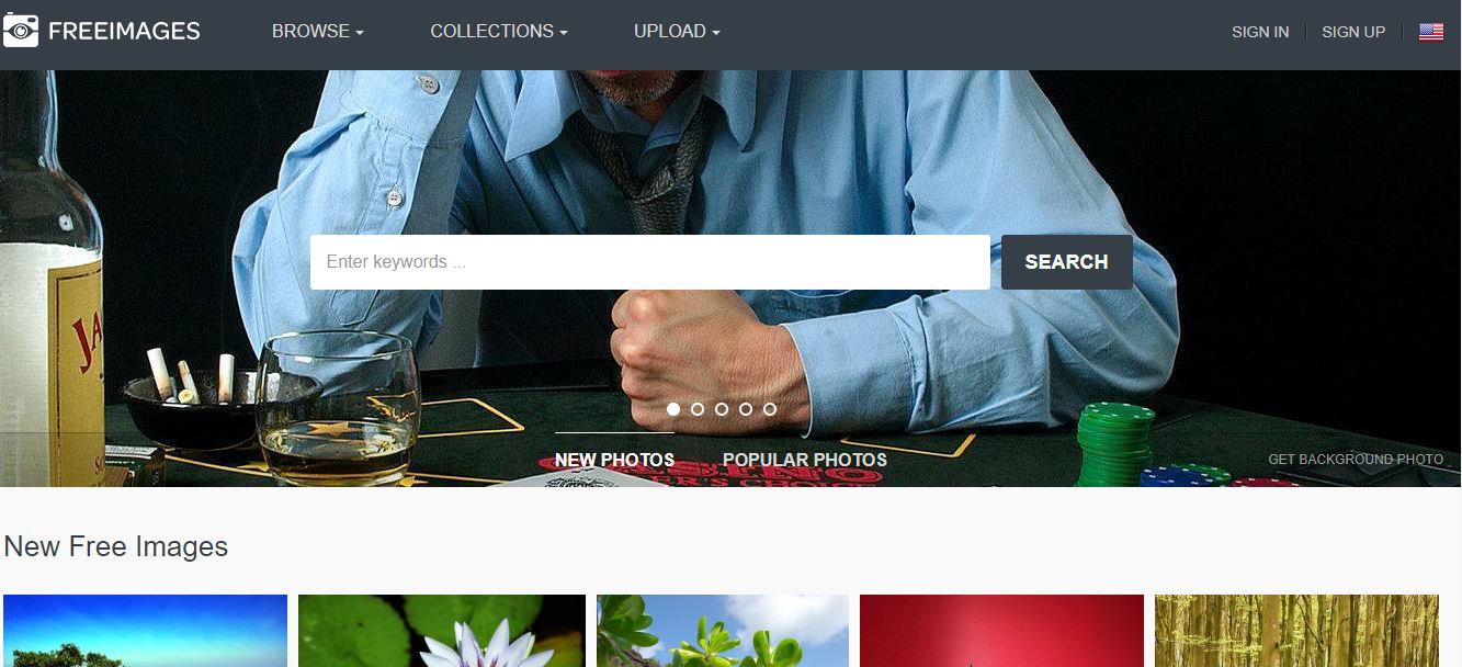 The home page of the Freeimages free photo site